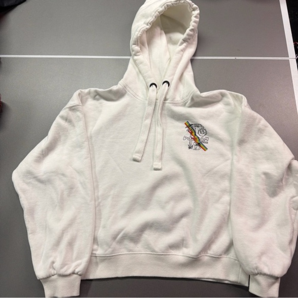 Women White Volcom Juniors' Volcation‎ Pullover Hoodie Rainbow Print Size Small